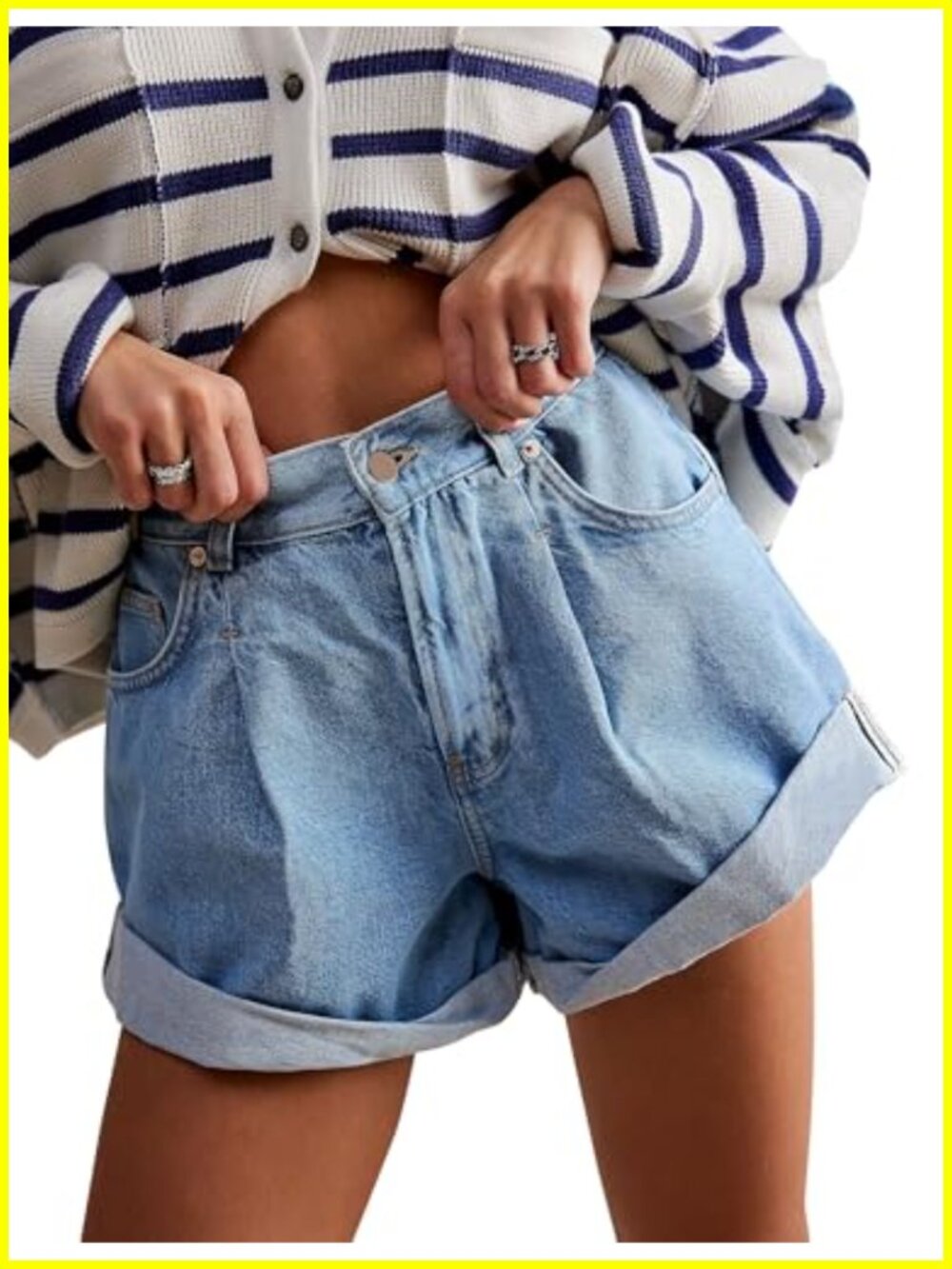 Women's High Waisted Stretch Denim Shorts with Pockets, Relaxed Fit